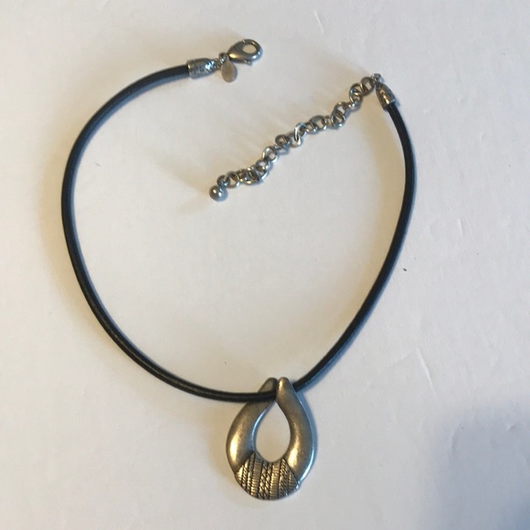 Chico's Jewelry - Chico Adjustable Length Leather Cord Necklace with Silver tone pendant